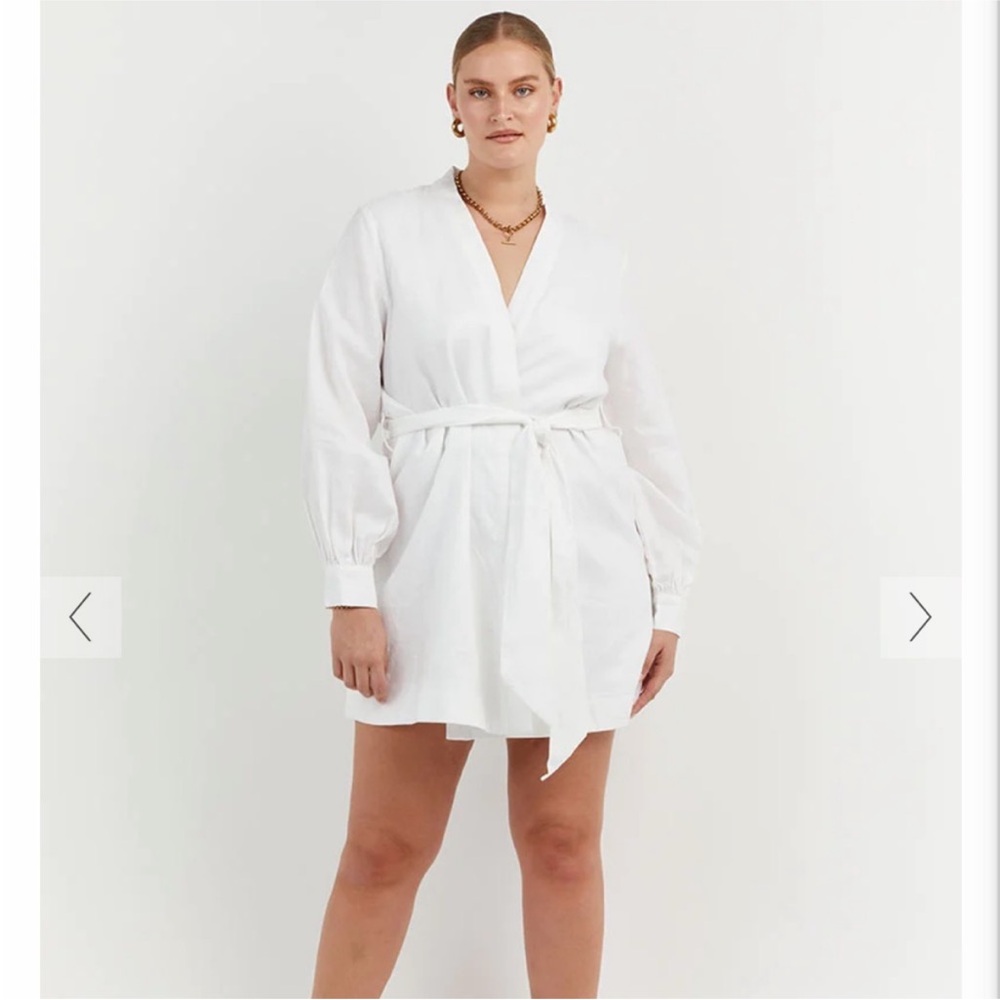 Dissh White Linen Long Sleeve Mini Dress Size 8